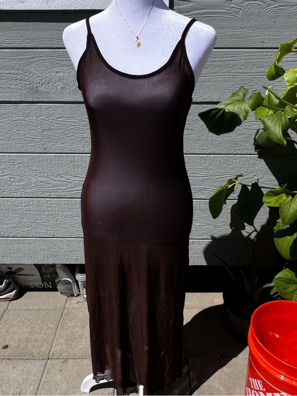Sleek Brown Maxi Slip Dress with Spaghetti Straps